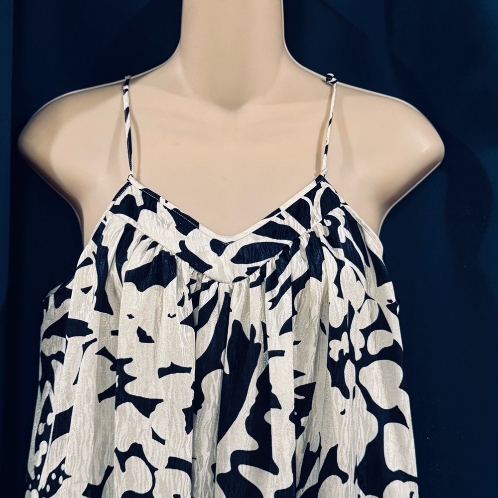 Vintage Mary McFadden Maxi Long Spaghetti Shiny Silky Nightgown Blue White S - Picture 2 of 5